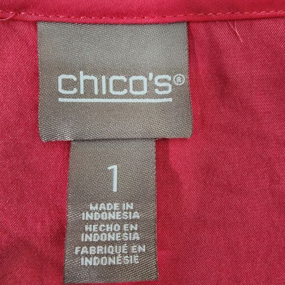 Chico's Womens Top Size 1 Medium Pink Tulip Front 3/4 Roll Tab Sleeve Scoop Neck - Picture 7 of 10